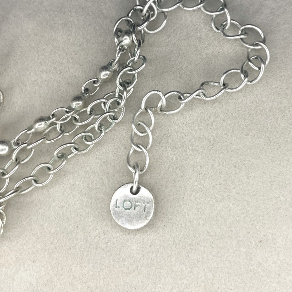 LOFT Ann Taylor Three-Strand Crystal Necklace, Silver Tone - Picture 3 of 4